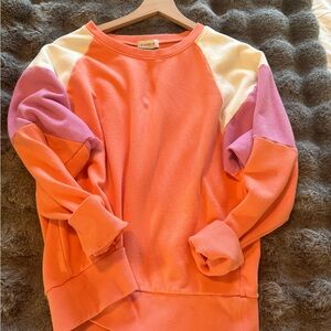 Evereve Colorblock Crewneck Sweatshirt in Coral, Lavender & Cream